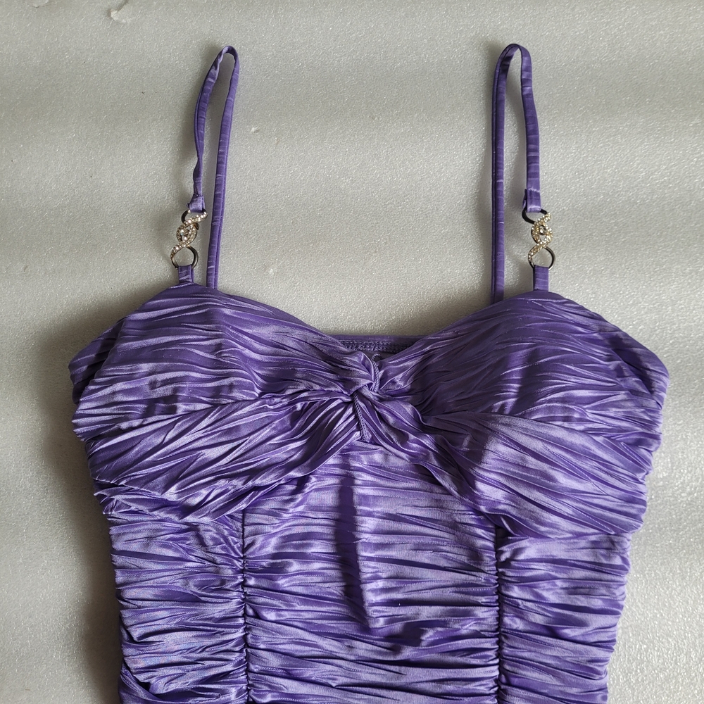 Vintage Y2K Le Chateau Ruched Bodycon Dress McBling Rhinestones Purple Small - Picture 3 of 14